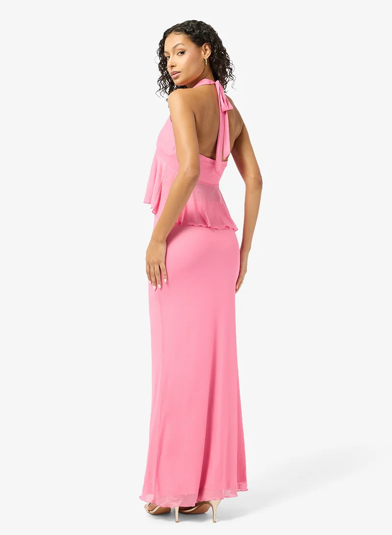 جينجر Halter Neck Top & Skirt Coord Set with Golden Accent